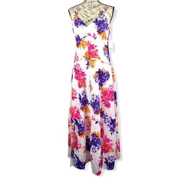 Bar III Floral Side Slit Colored Maxi Dress - Picture 1 of 6